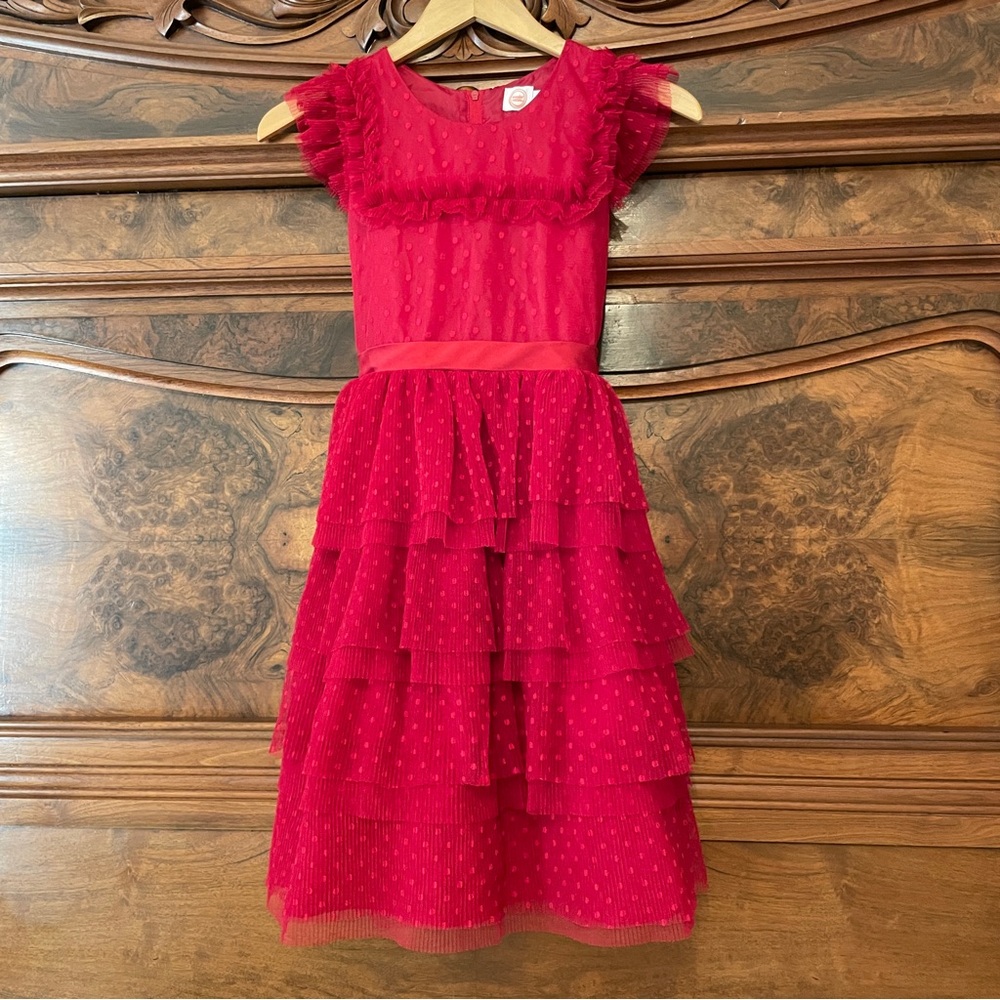 Wonder Nation Girls Formal Red Swiss Dot Polka Dot Tulle Tiered Dress Size 14